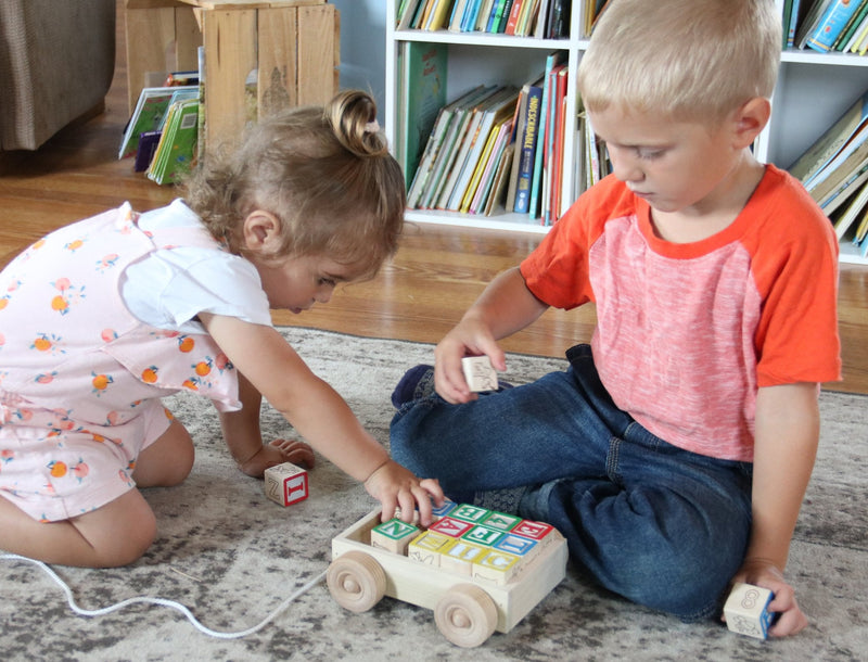Amish-Made Wooden ABC Block Toddler Pull-String Wagon Toy, photo 7 of 7