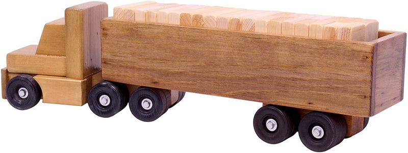 Large Semi Truck and Trailer Wooden Toy Set - with 30 Building Blocks