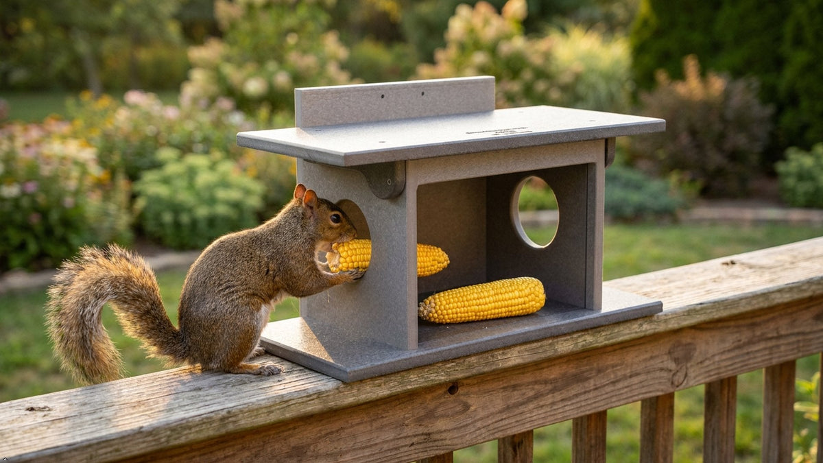 Amish-Made Squirrel Corn Feeder, Poly Lumber, Post-Mount Wildlife Feeder, photo 5 of 11