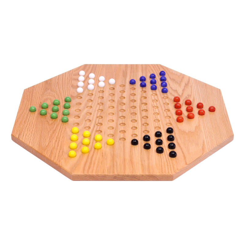 Hand-Painted Oak Wooden Chinese Checkers Board Game, 19" Wide