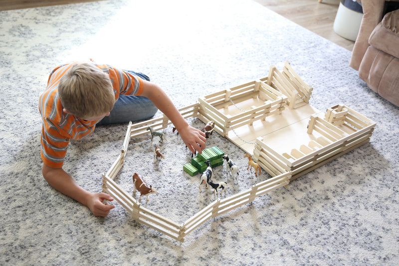 Amish-Made Wooden Folding Stock Yard Farm Toy