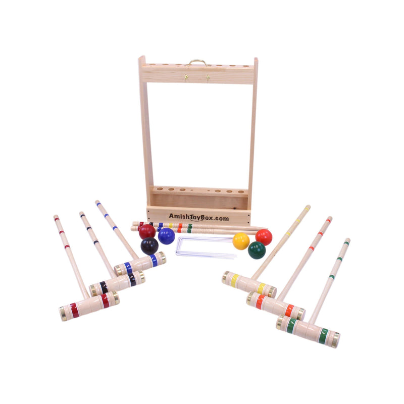 Deluxe Croquet Game Set, 6 Player, Amish-Made, With Wooden Holder