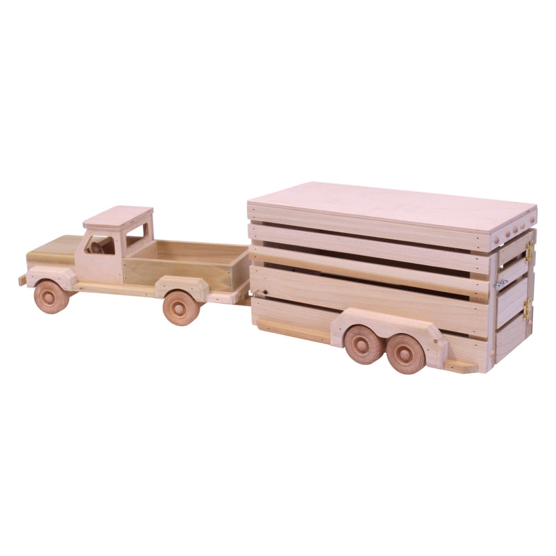 AmishToyBox.com Wooden Pickup & Horse Trailer Toy Set