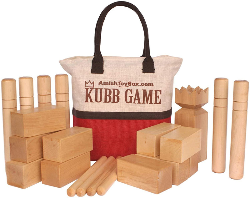 Amish-Made Deluxe Maple Hardwood Kubb Game with Clear Protective Finish, Regulation Size