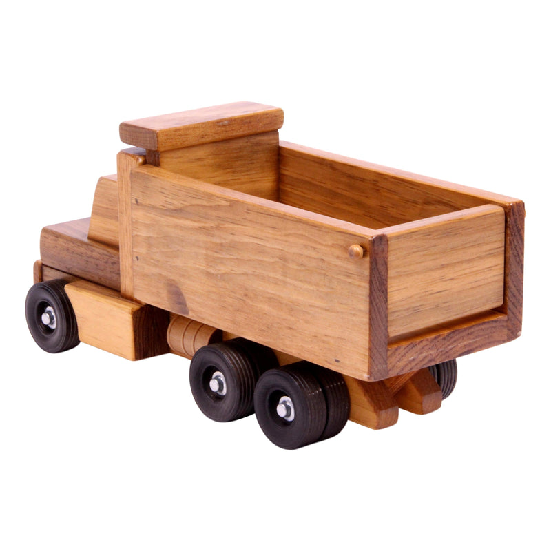 Wooden Dump Truck Toy With Real Rolling Wheels and Dumping Bed