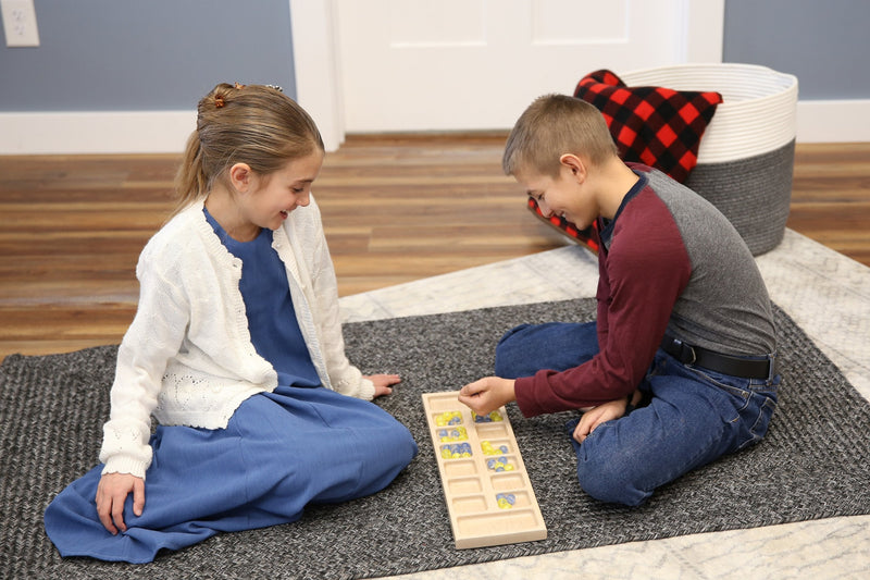 Solid Oak Wood Mancala Board Game Set With Marbles, Amish-Made