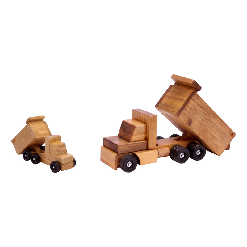 Wooden Dump Truck Toy With Real Rolling Wheels and Dumping Bed