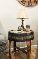 Amish-Made Rustic Barrel-Top End Table, Reclaimed Whiskey Barrel Table with Barrel Rings
