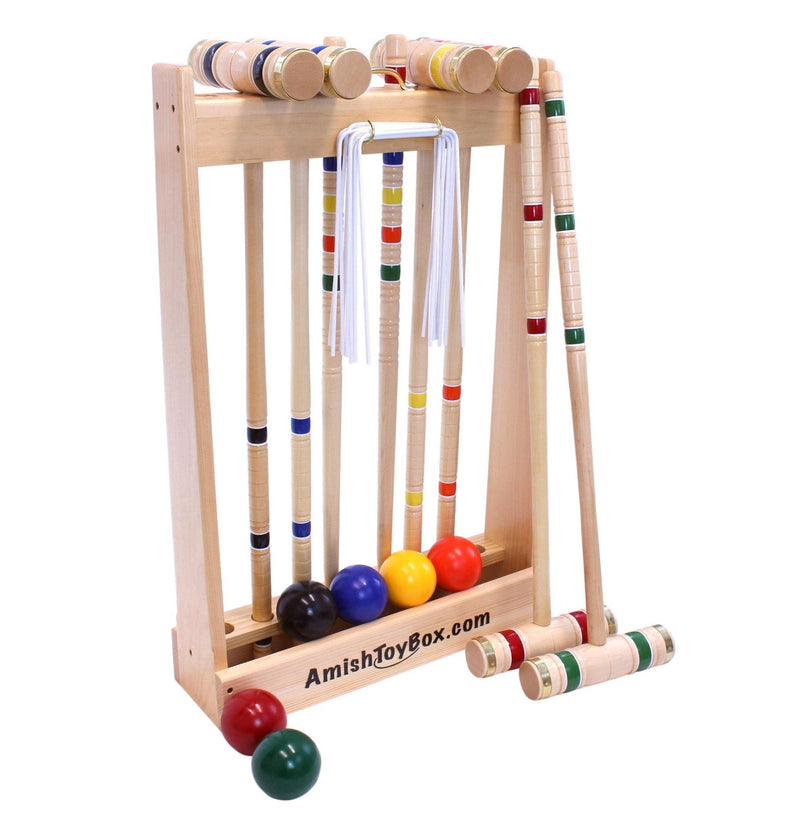 Deluxe Croquet Game Set, 6 Player, Amish-Made, With Wooden Holder