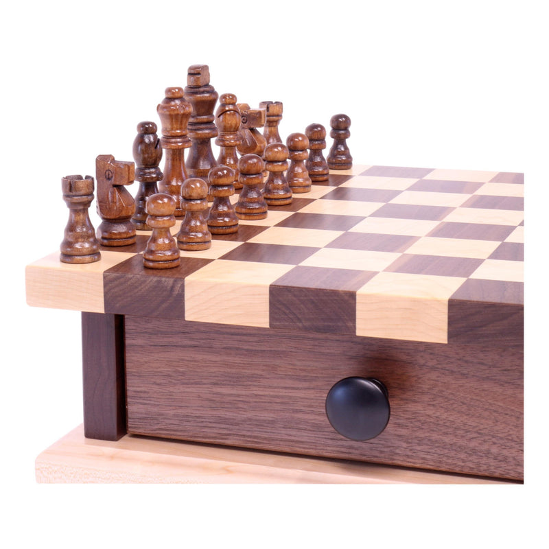 Deluxe Chess/Checkers Wooden Game Board Set - with Pullout Drawer