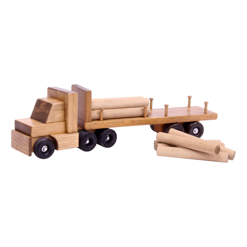 Amish-Made Wooden Log Semi Truck Toy, With Removable Logs