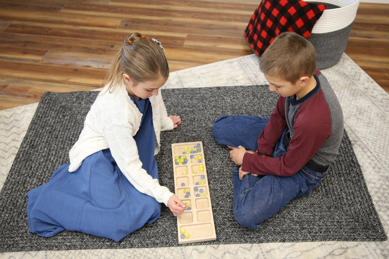 Solid Oak Wood Mancala Board Game Set With Marbles, Amish-Made, photo 4 of 5