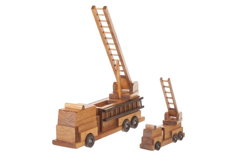 Wooden Toy Ladder Fire Truck, Kid-Safe Finish, Amish Made