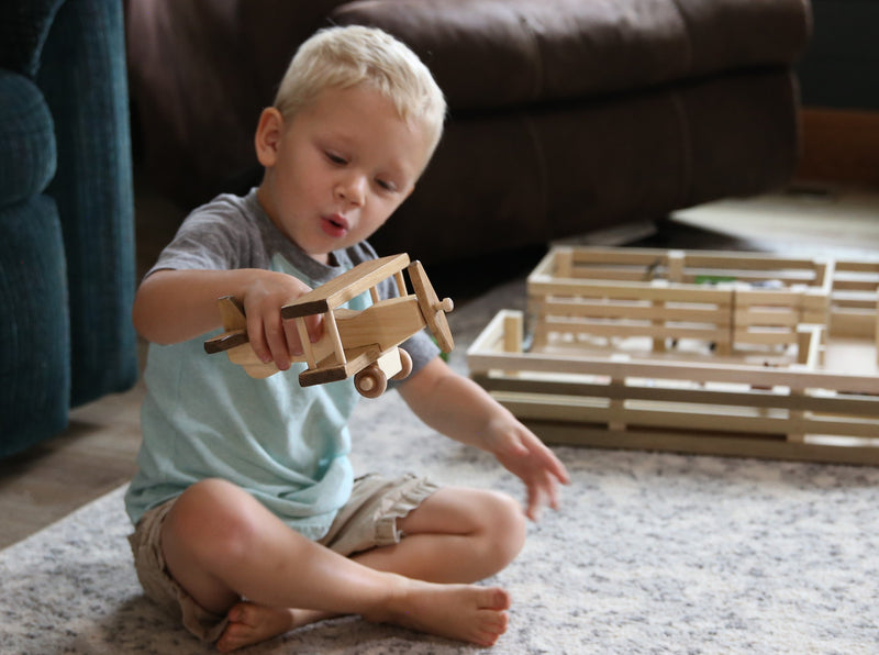AmishToyBox.com Wooden Toy Airplane With Spinning Propellor, Kid-Safe Finish