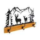 Rustic Coat Rack With 3 Hooks - Pine Wood Coat Hanger with Wilderness Metal Art Silhouette