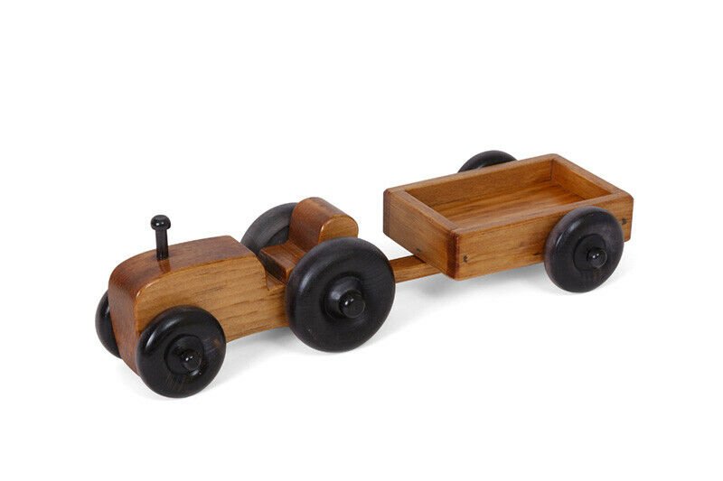 Amish-Made Wooden Tractor and Wagon Toy, Small