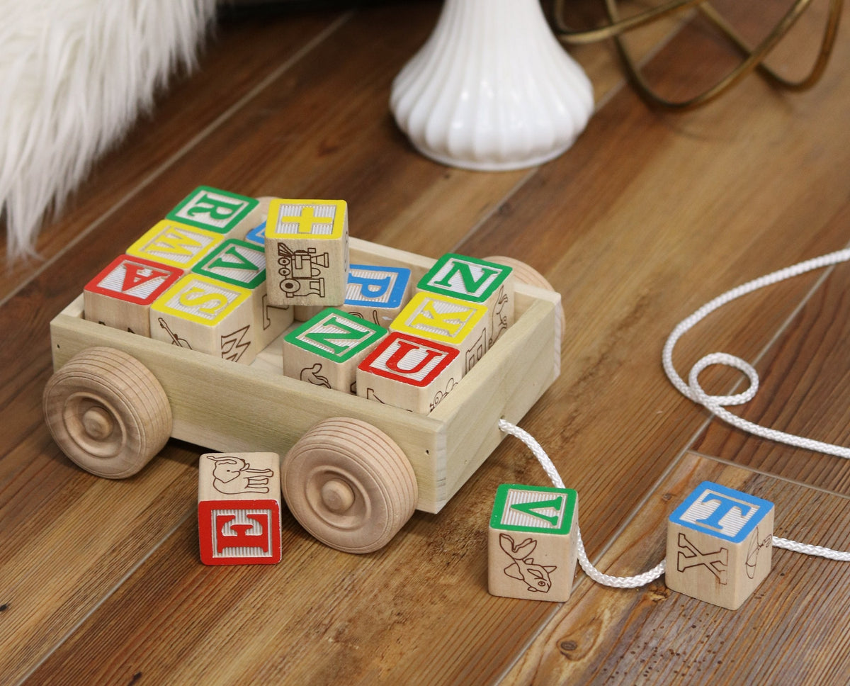 Amish-Made Wooden ABC Block Toddler Pull-String Wagon Toy, photo 3 of 7