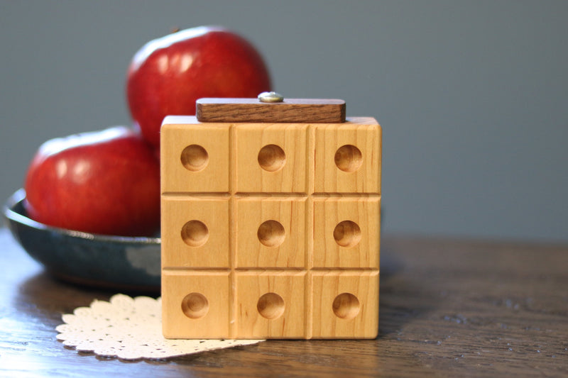 Amish-Made Wooden Travel Tic Tac Toe Game With Glass Marbles