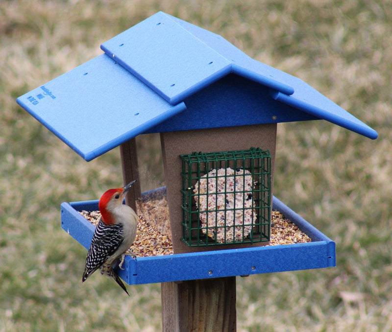 Classic Bird Feeder with Suet Holder and Peanut Feeder, Eco-Friendly Poly Lumber, Post-Mount