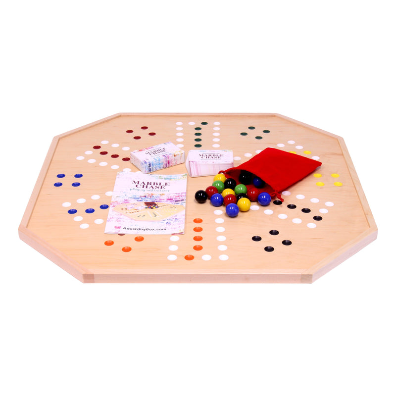 Wooden Marble Chase Board Game Set - 25" Wide Board - Double-Sided