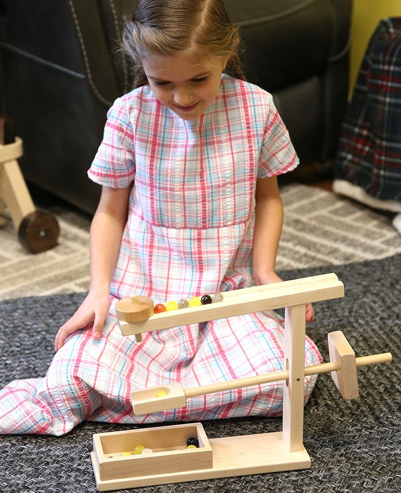Amish-Made Wooden Marble Roller Machine Toy, Child-Safe Maple/Walnut Finish