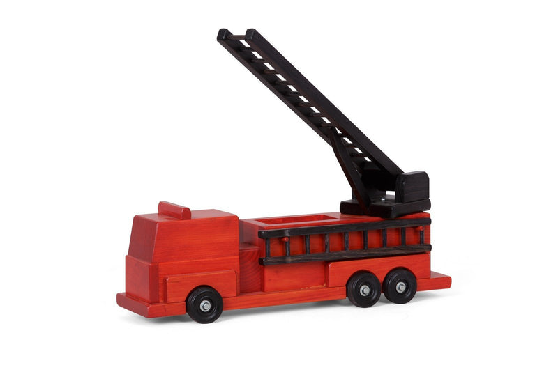 Wooden Toy Ladder Fire Truck, Kid-Safe Finish, Amish Made
