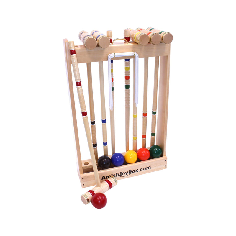 Deluxe Croquet Game Set, 6 Player, Amish-Made, With Wooden Holder