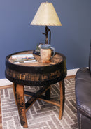 Amish-Made Rustic Barrel-Top End Table, Reclaimed Whiskey Barrel Table with Barrel Rings