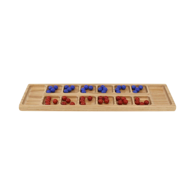 Solid Oak Wood Mancala Board Game Set With Marbles, Amish-Made