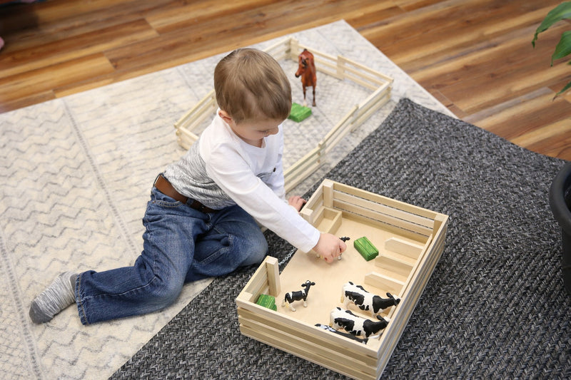 Amish-Made Wooden Mini Stockyard Toy, with 7 Stalls