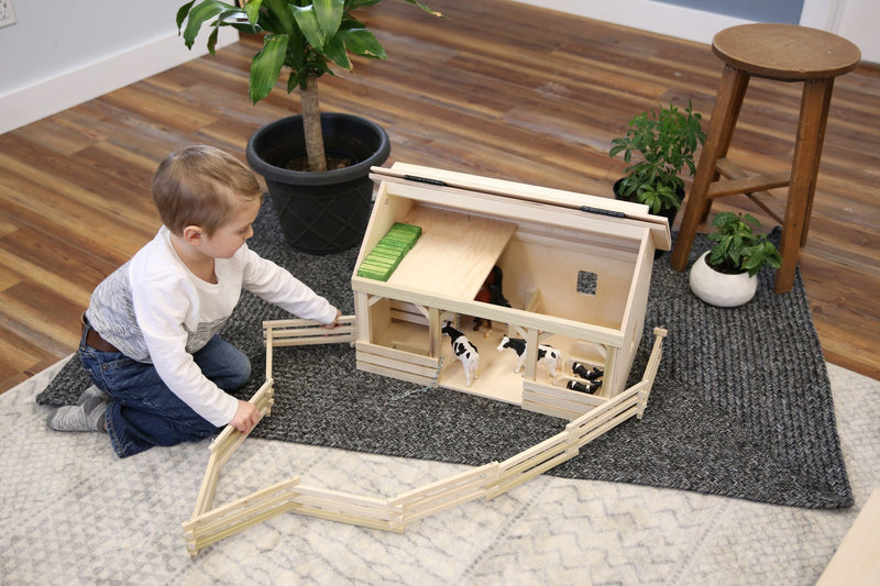 Large A-Frame Barn Toy with Hay Loft, Realistic Wooden Toy Barn