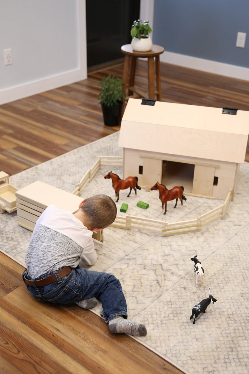 Amish-Made Large Wooden Hip-Roof Barn Toy, Unfinished