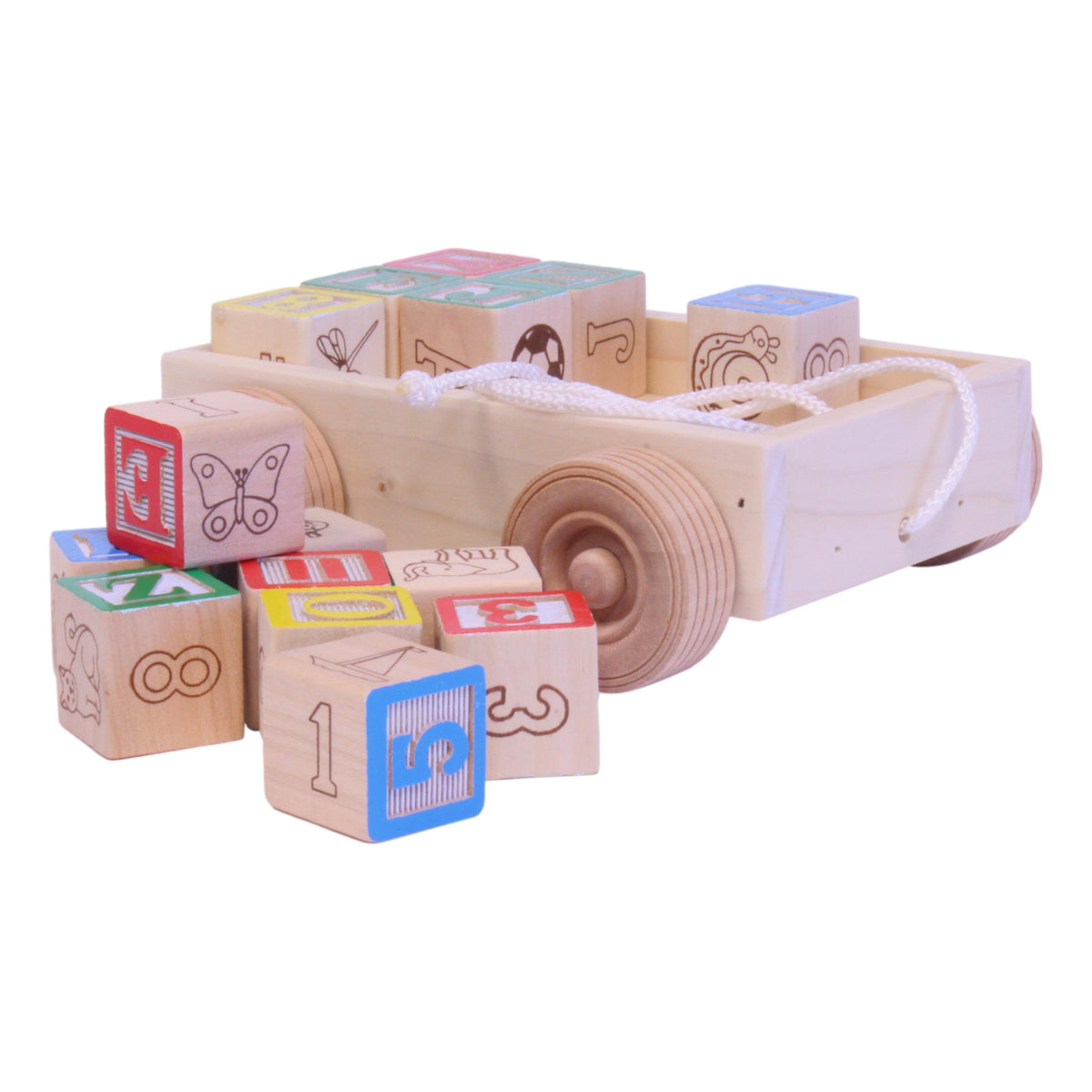 Amish-Made Wooden ABC Block Toddler Pull-String Wagon Toy, photo 2 of 7