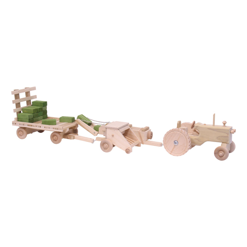 Little Farmer Toy Set - Tractor, Hay Baler, Hay Wagon and 16 Hay Bales