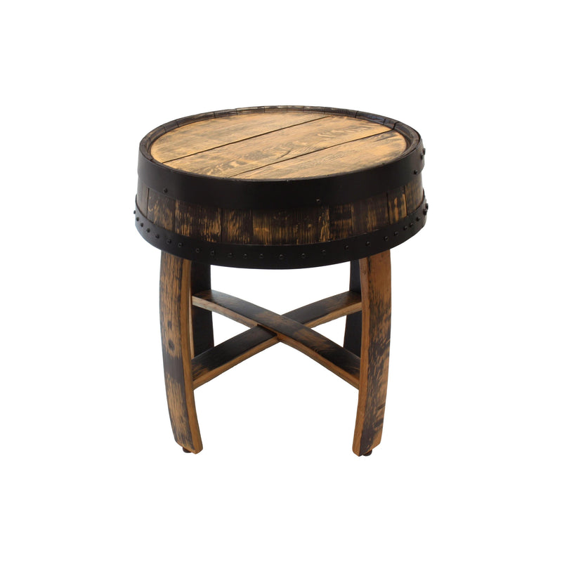 Amish-Made Rustic Barrel-Top End Table, Reclaimed Whiskey Barrel Table with Barrel Rings