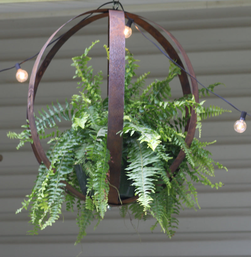 Rustic Hanging Plant Holder, Made with Reclaimed Whiskey Barrel Rings