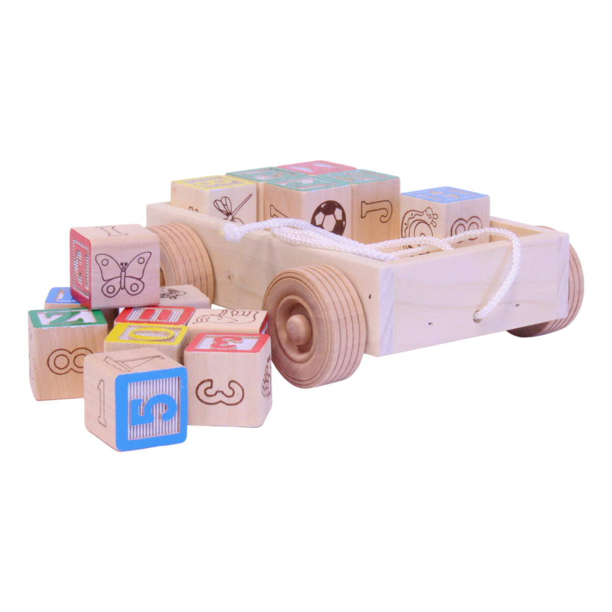 Amish-Made Wooden ABC Block Toddler Pull-String Wagon Toy, photo 6 of 7