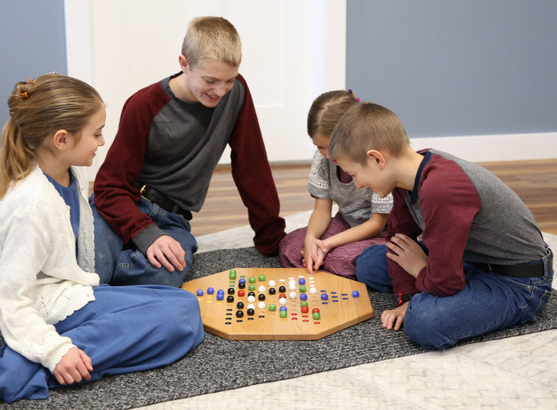 Hand-Painted Oak Wooden Chinese Checkers Board Game, 19" Wide