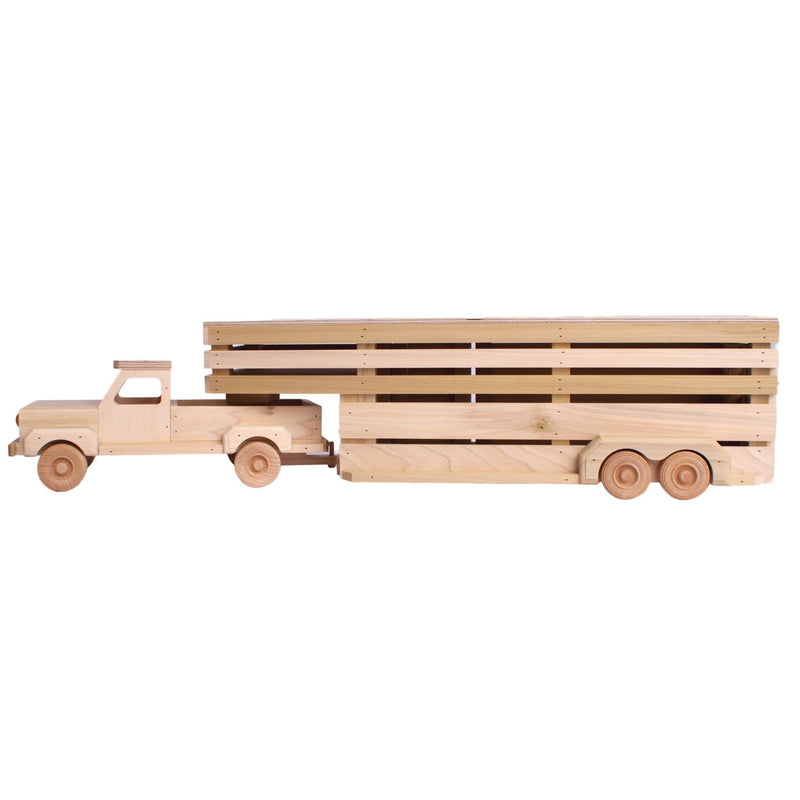 Amish-Made Wooden Toy Pickup and Gooseneck Trailer Set