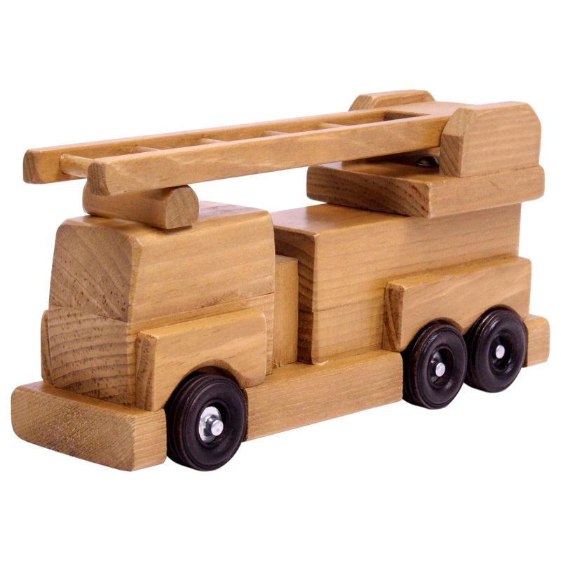 Amish-Crafted Wooden Ladder Fire Truck Toy, Child-Safe Finish