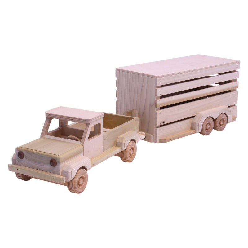 Amish-Made Wooden Pickup & Horse Trailer Toy Set, Unfinished