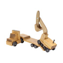Large Wooden Toy Truck & Low Boy Flatbed Trailer with Excavator Set
