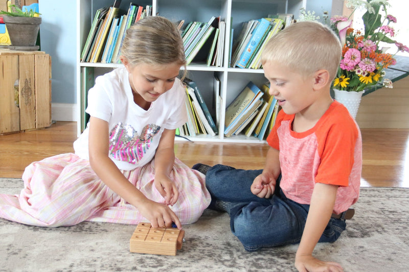 Amish-Made Wooden Travel Tic Tac Toe Game With Glass Marbles