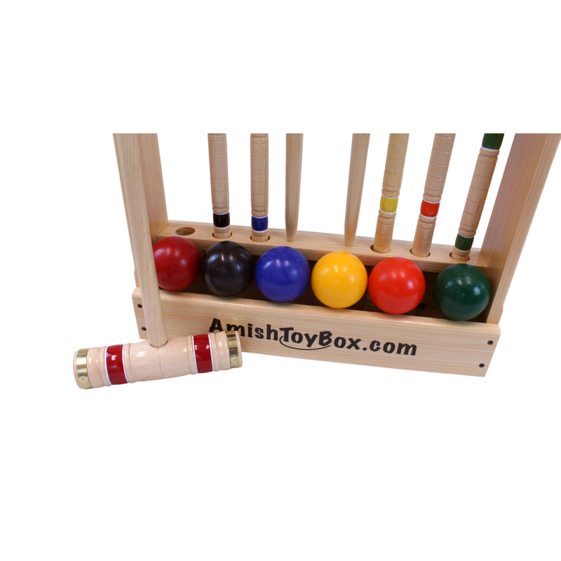 Deluxe Croquet Game Set, 6 Player, Amish-Made, With Wooden Holder