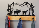 Rustic Coat Rack With 3 Hooks - Pine Wood Coat Hanger with Wilderness Metal Art Silhouette