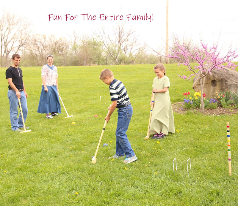 Deluxe Croquet Game Set, 6 Player, Amish-Made, With Wooden Holder