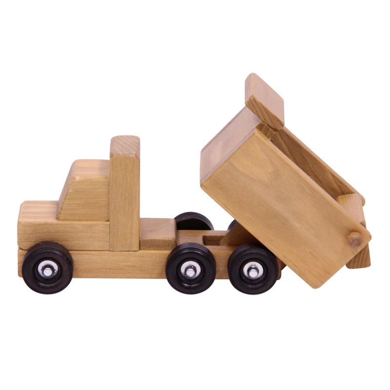 Wooden Dump Truck Toy With Real Rolling Wheels and Dumping Bed