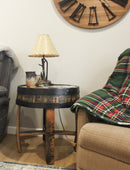 Amish-Made Rustic Barrel-Top End Table, Reclaimed Whiskey Barrel Table with Barrel Rings