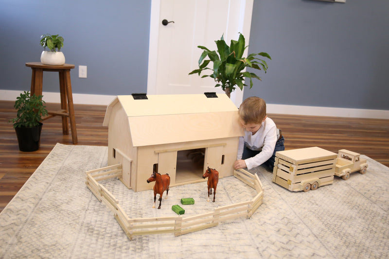 Amish-Made Large Wooden Hip-Roof Barn Toy, Unfinished