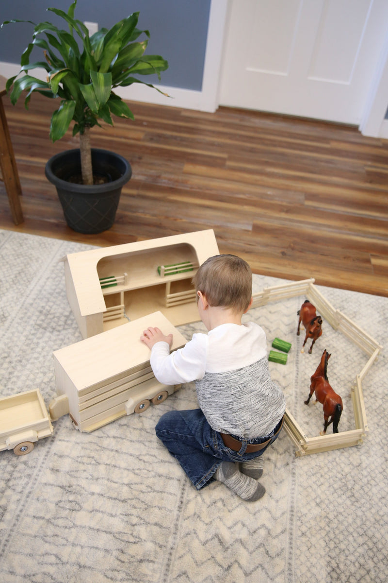 Wooden Amish-Made Ranch Shed Barn Toy, Unfinished Wood